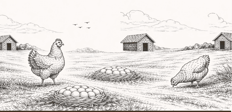 Free-range hens in a farm