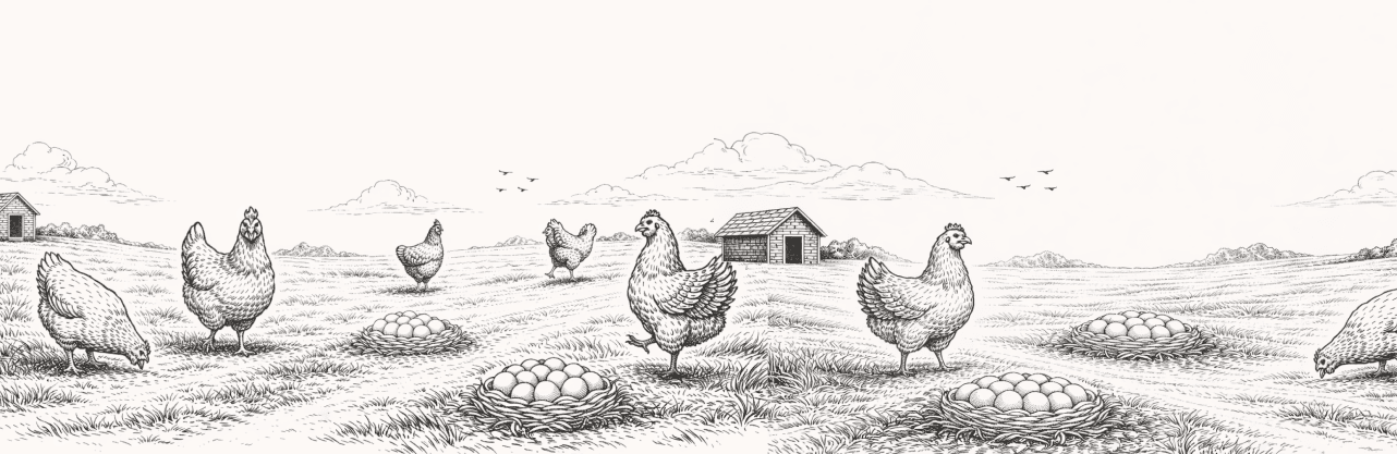 Free-range hens in a farm